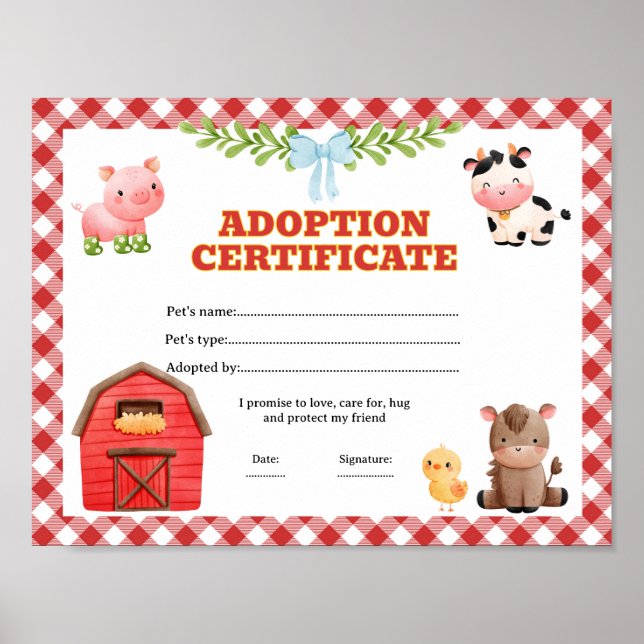 Adopt a pet farm colouring certificate poster (Front)
