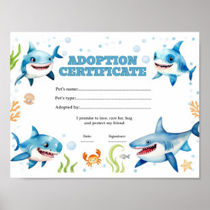 Adopt a pet shark certificate poster