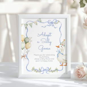 Adopt A Silly goose 1st Birthday Blue bow Poster