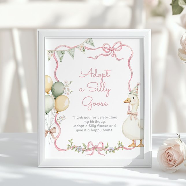 Adopt a Silly Goose Whimsical Pink girl Birthday Poster (Creator Uploaded)
