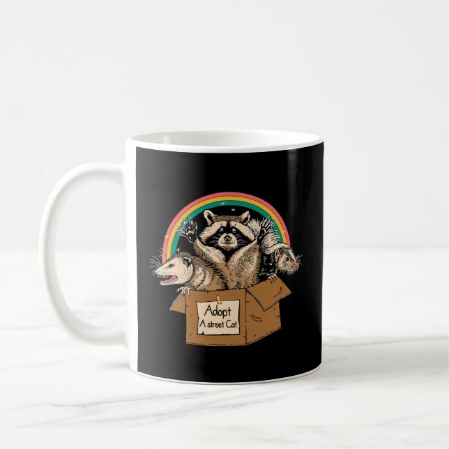 Adopt A Street Cat Opossum Raccoon Skunk Coffee Mug (Left)