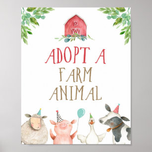 Adopt an Animal Farm Animals Barnyard Boy Birthday Poster