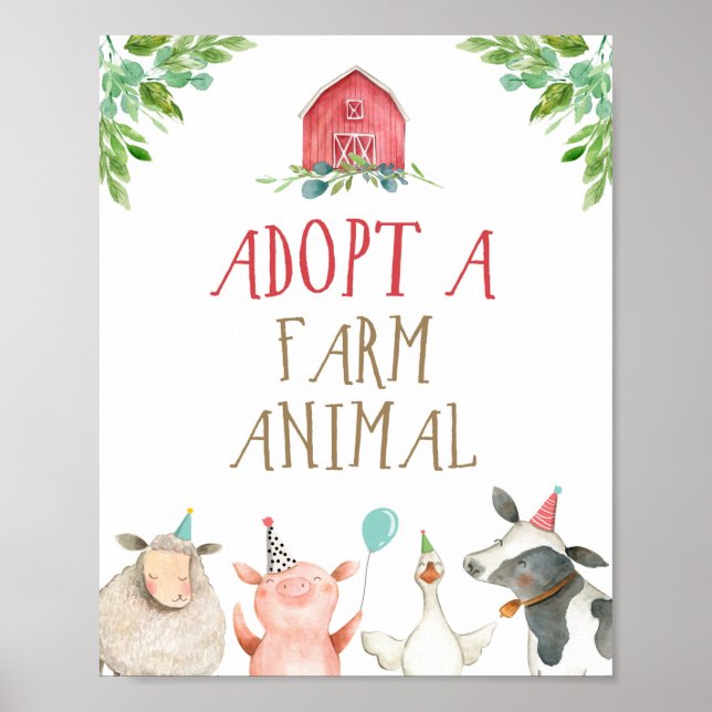 Adopt an Animal Farm Animals Barnyard Boy Birthday Poster (Front)