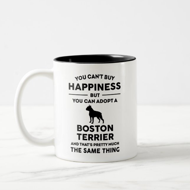 Adopt Boston Terrier Happiness Two-Tone Coffee Mug (Left)