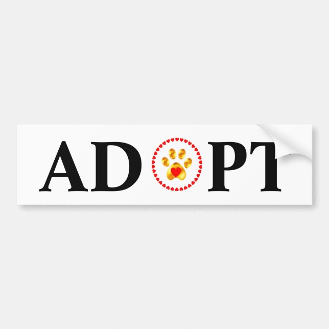 Adopt calligraphy with pet paw & hearts bumper sticker (Front)