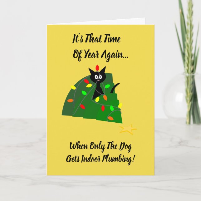 Adopt: Cat Christmas Tree: Indoor Plumbing! Card (Front)