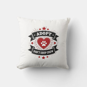 Adopt Dont Shop Crew Vintage Pet Rescue Paw Heart  Throw Pillow
