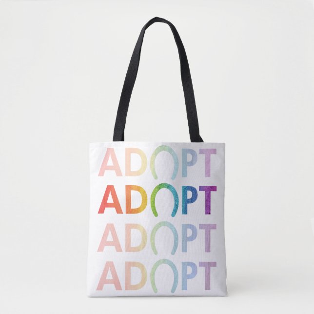 Adopt Hoof Stacked Text Rainbow Tote Bag (Front)