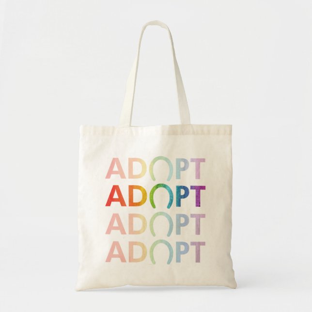 Adopt Hoof Stacked Text Rainbow Tote Bag (Front)