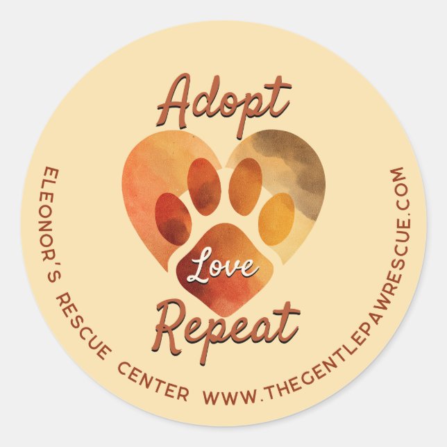 Adopt Love Repeat Warm Earthy Paw Art Classic Round Sticker (Front)