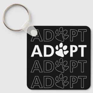 Adopt Paw Stacked Text Keychain