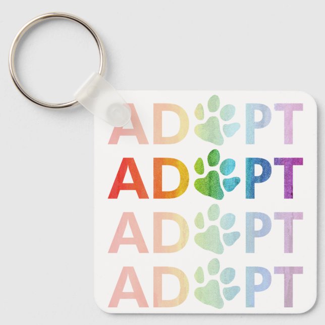 Adopt Paw Stacked Text Rainbow Keychain (Front)