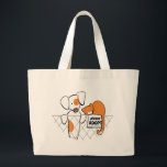 Adopt Pets Patch & Rusty™ Large Tote Bag<br><div class="desc">Click "Read more" for how to change background colours.Encourage others to adopt homeless pets with this original design & art by Andie of Off-Leash Art™ of her original characters Patch & Rusty perched beside a PLEASE ADOPT sign. To change the background colour, click the orange "customize it!" button below the...</div>