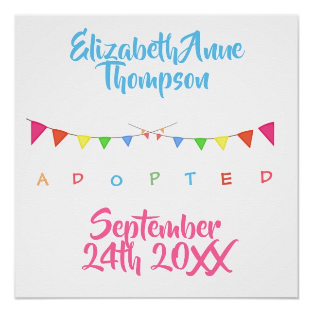 Adopted Banners Adoption - Custom Name Date Poster (Front)