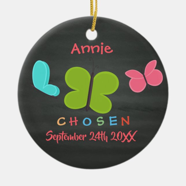 Adopted Butterfly Adoption - Custom Name Ceramic Ornament (Front)