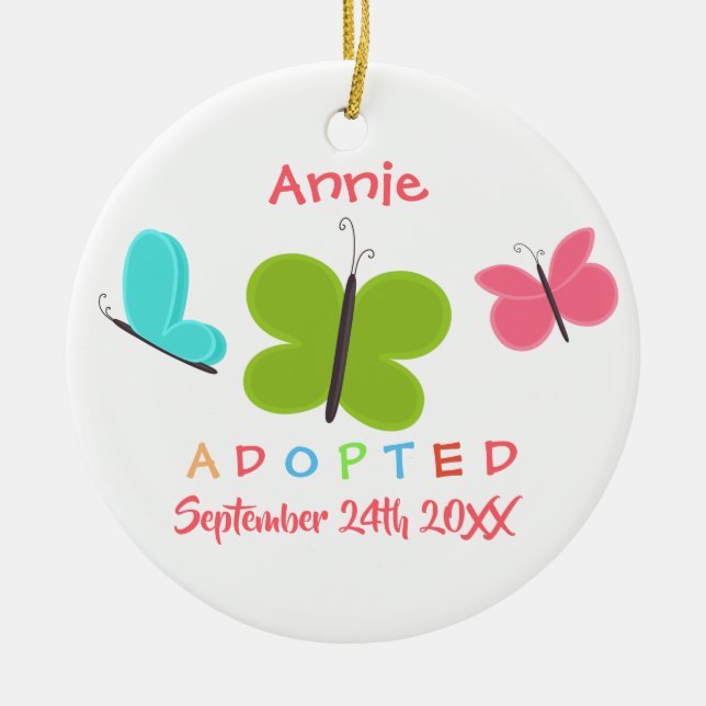 Adopted Butterfly Adoption - Custom Name Ceramic Ornament (Front)