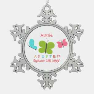 Adopted Butterfly Adoption - Custom Name Snowflake Pewter Christmas Ornament