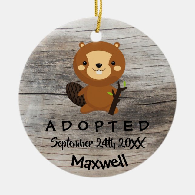 Adopted - Customized Beaver Adoption Gift Ceramic Ornament (Front)