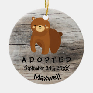 Adopted - Customized Brown Bear Adoption Gift Ceramic Ornament