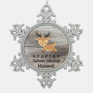 Adopted - Customized Deer Adoption Gift Snowflake Pewter Christmas Ornament