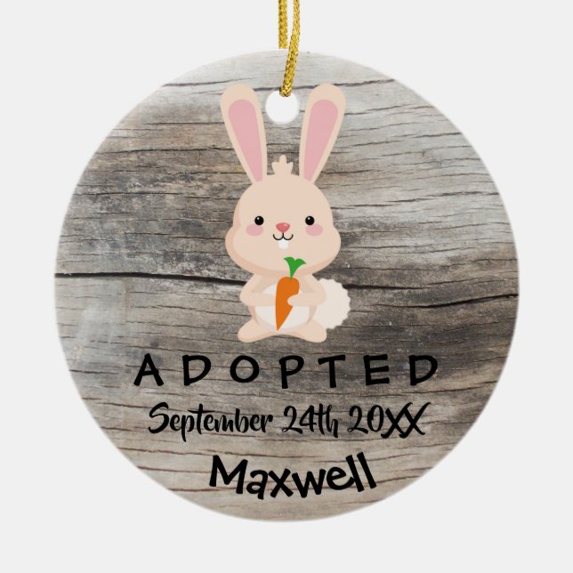 Adopted - Customized Pink Bunny Adoption Gift Ceramic Ornament (Front)