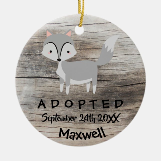 Adopted - Customized Wolf Adoption Gift Ceramic Ornament (Front)