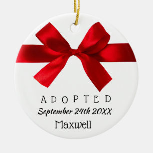 Adopted Red Ribbon - Custom Name, Date, & Photo Ceramic Ornament