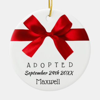 Adopted Red Ribbon - Custom Name, Date, & Photo Ceramic Ornament
