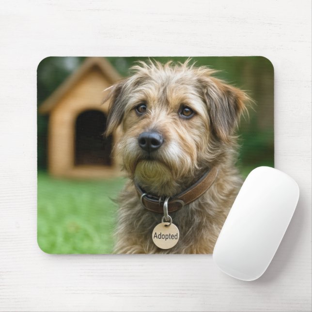 Adopted Scruffy Dog With Dog House Mouse Pad (With Mouse)
