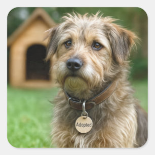 Adopted Scruffy Dog With Doghouse Square Sticker