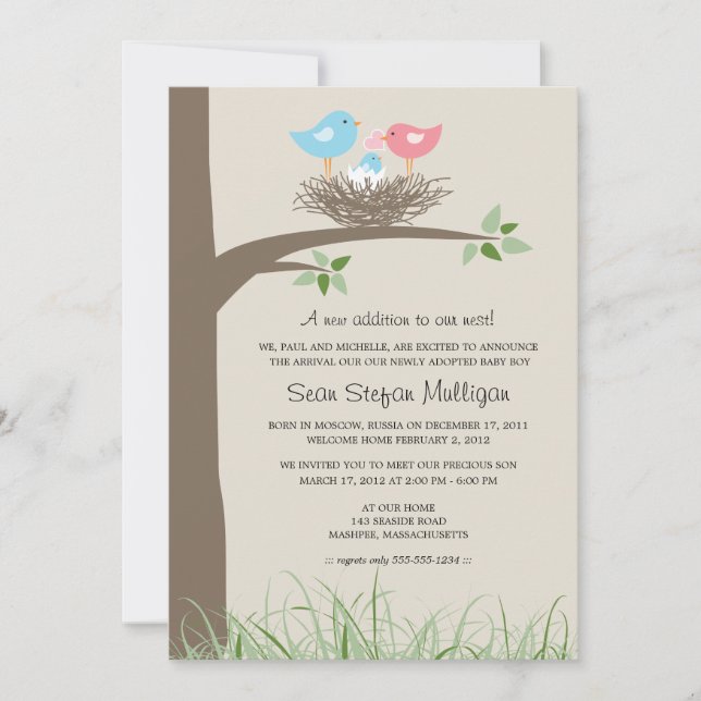 Adoption Announcement Baby Bird's Nest (Front)