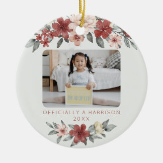 Adoption Announcement Keepsake Watercolor Floral Ceramic Ornament