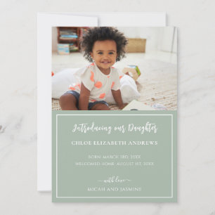 Adoption Announcement Sage Green and White Stripe