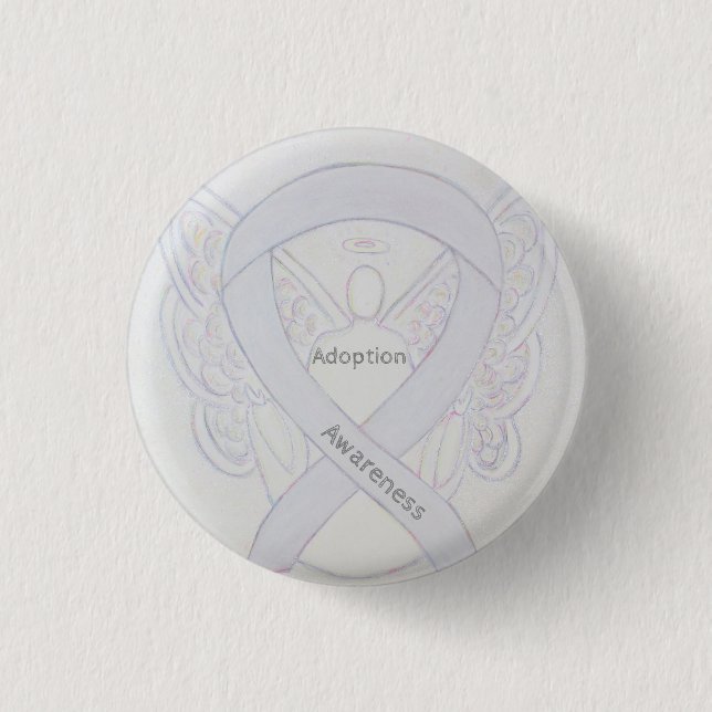 Adoption Awareness Angel White Ribbon Custom Pin (Front)