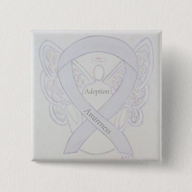 Adoption Awareness Angel White Ribbon Custom Pin (Front)