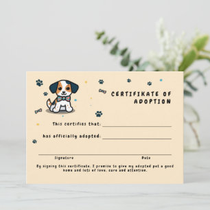 Adoption certifikate kawaii puppy invitation