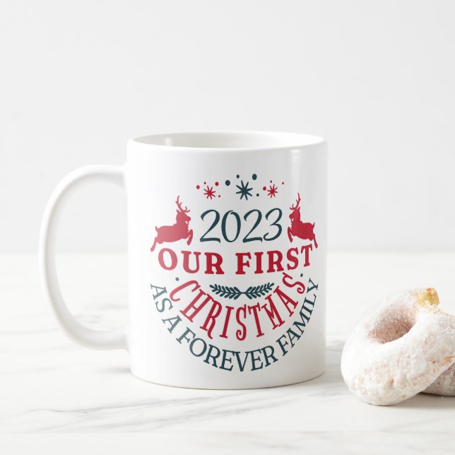 Adoption "Our First Forever Family Christmas" Coffee Mug (With Donut)