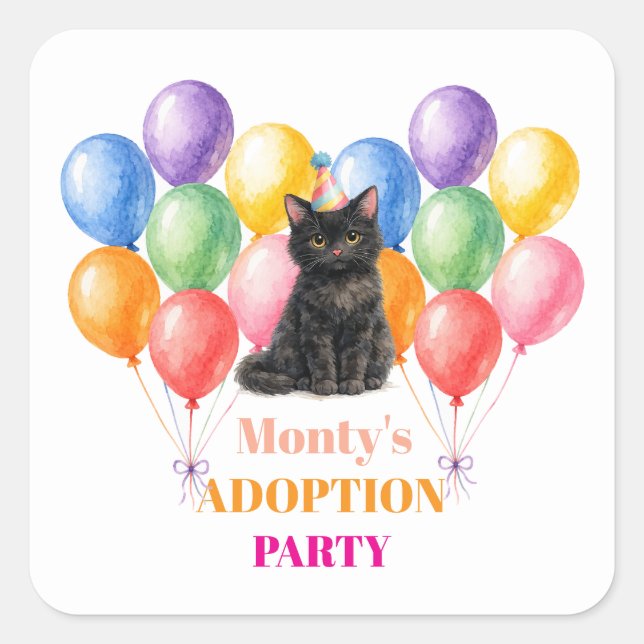 Adoption Party Gotcha day Black Cat Pet Square Sticker (Front)