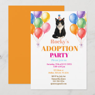 Adoption Party Gotcha day Tuxedo Cat Pet Invitation