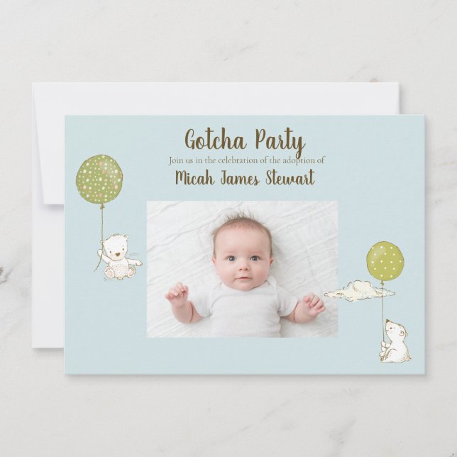 Adoption Party "Gotcha" Party for Boy Personalize Invitation (Front)