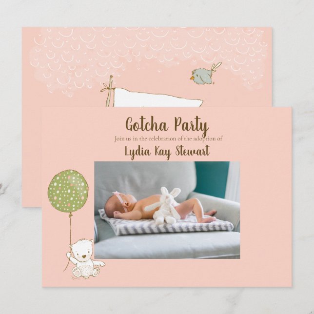 Adoption Party "Gotcha" Party for Girl Personalize Invitation (Front/Back)