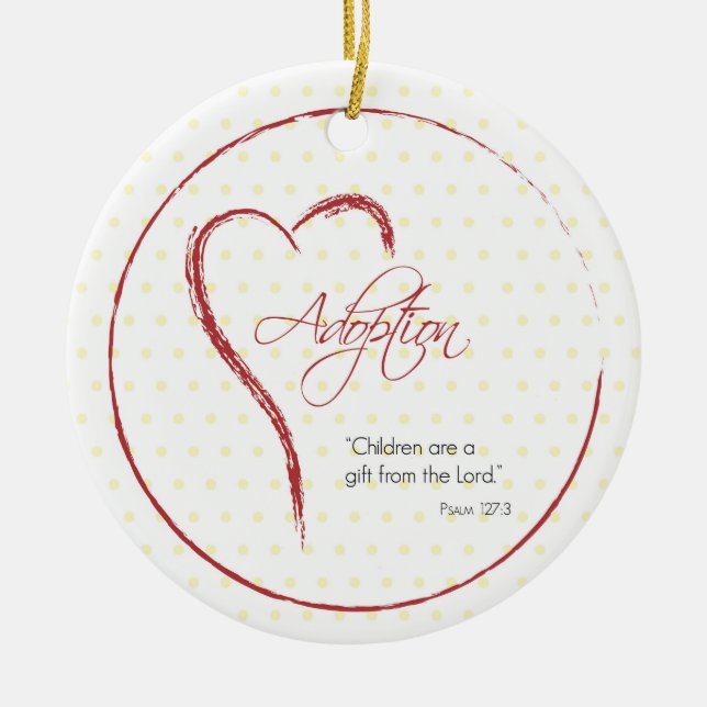 Adoption, Religious, Yellow Dots with Red Heart Ceramic Ornament (Front)