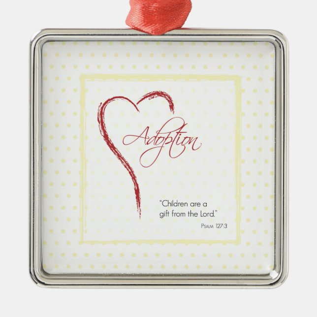 Adoption, Religious, Yellow Dots with Red Heart Metal Ornament (Front)