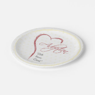 Adoption, Religious, Yellow Dots with Red Heart Paper Plate