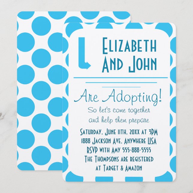 Adoption Shower Modern Blue & White Dots Invite (Front/Back)
