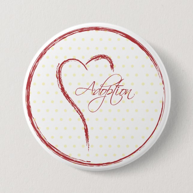 Adoption, Yellow Dots with Red Heart 3 Inch Round Button (Front)