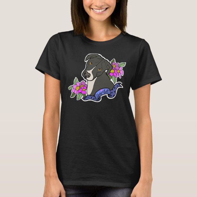 Adora Bull Pitbull And Flowers T-Shirt (Front)