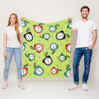 Adorabel alarm clock pattern green Fleece Blanket