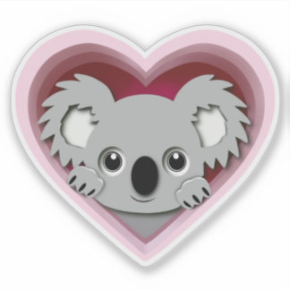 Adorable 3d Heart Koala Bear Love Sticker