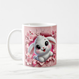 Adorable 3D Rabbit Peeking Through Floral Coffee Mug
